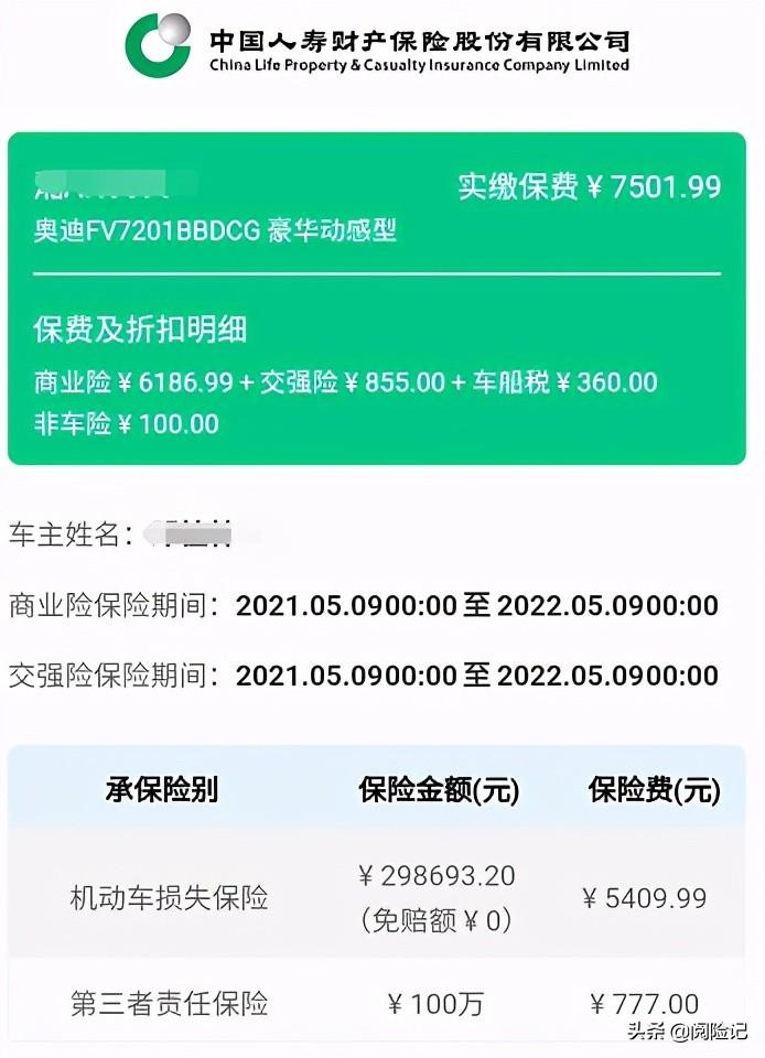 (车险要多少钱)2021年买车险多少钱?看三款不同车型保费明细  第3张