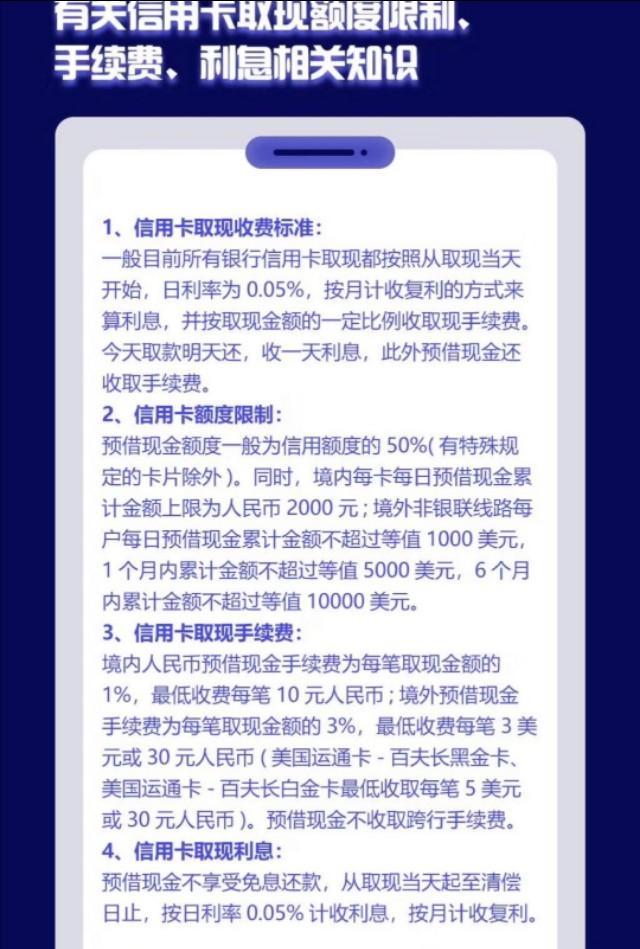 (信用卡取现额度)有关信用卡取现额度限制，手续费，利息相关知识  第1张