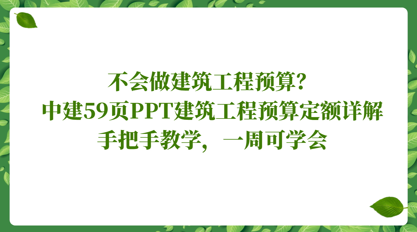 (工程预算定额)中建建筑工程预算定额讲解:59页PPT图文并茂，最慢一周可学会  第1张