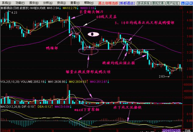 (老鸭头k线形态)个股k线一旦形成“倒挂老鸭头”形态，切忌继续持仓，更猛的下跌还在后面!  第3张