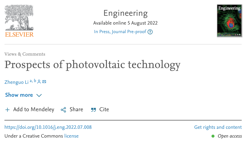 经开区企业快讯丨中国工程院《Engineering》刊发隆基绿能创始人李振国英文论文《光伏技术展望》(创始人英文)  第1张
