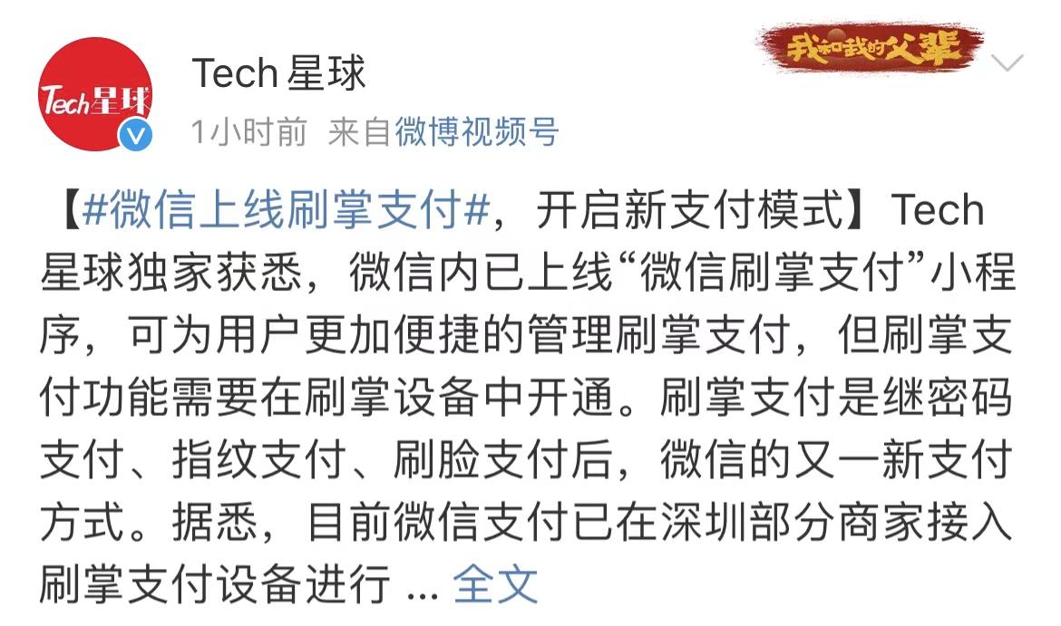 (微信面容支付怎么设置)解锁支付新形式!微信上线刷掌支付小程序:抬手就能付款  第1张